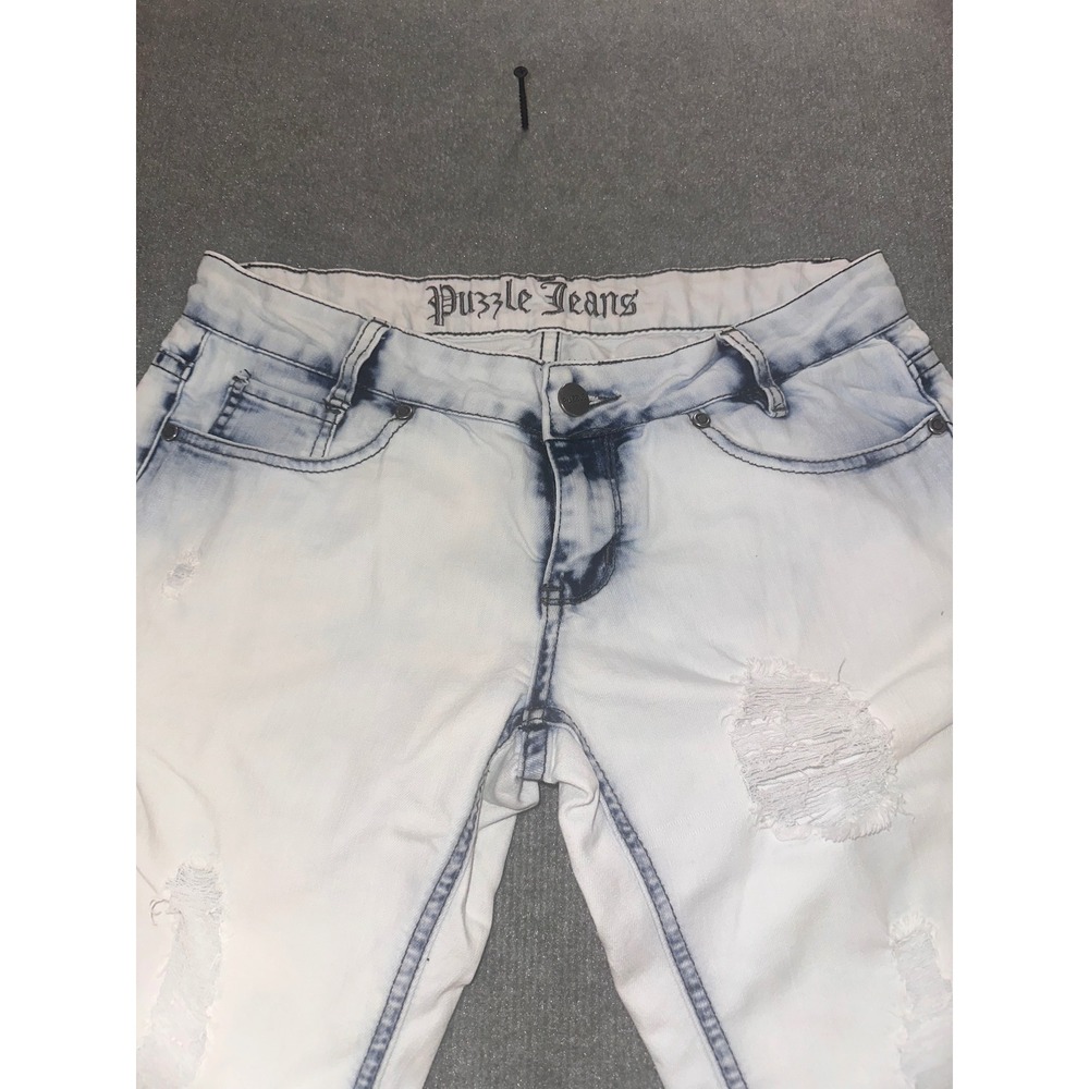 Puzzle Jeans Womens Light Acid Wash Distressed Slim Fit Ripped Denim Size‎ 5/6